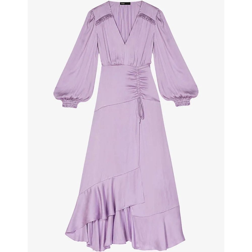 Maje Rouvina Long Sleeve Satin Maxi Dress Lavender Purple Size 42 (US 10)